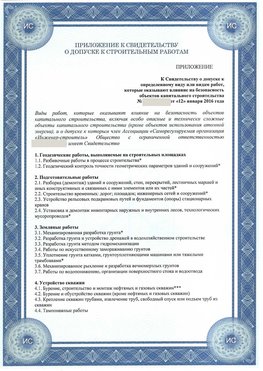 Приложение к свидетельству о допуске к строительным работам Нижние Серги СРО в строительстве