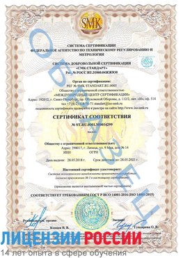 Образец сертификата соответствия Нижние Серги Сертификат ISO 14001
