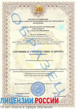 Образец сертификата соответствия аудитора №ST.RU.EXP.00006191-3 Нижние Серги Сертификат ISO 50001