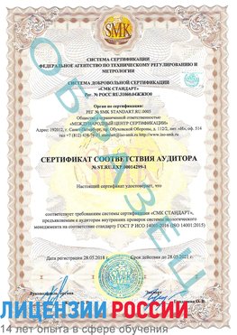 Образец сертификата соответствия аудитора №ST.RU.EXP.00014299-1 Нижние Серги Сертификат ISO 14001